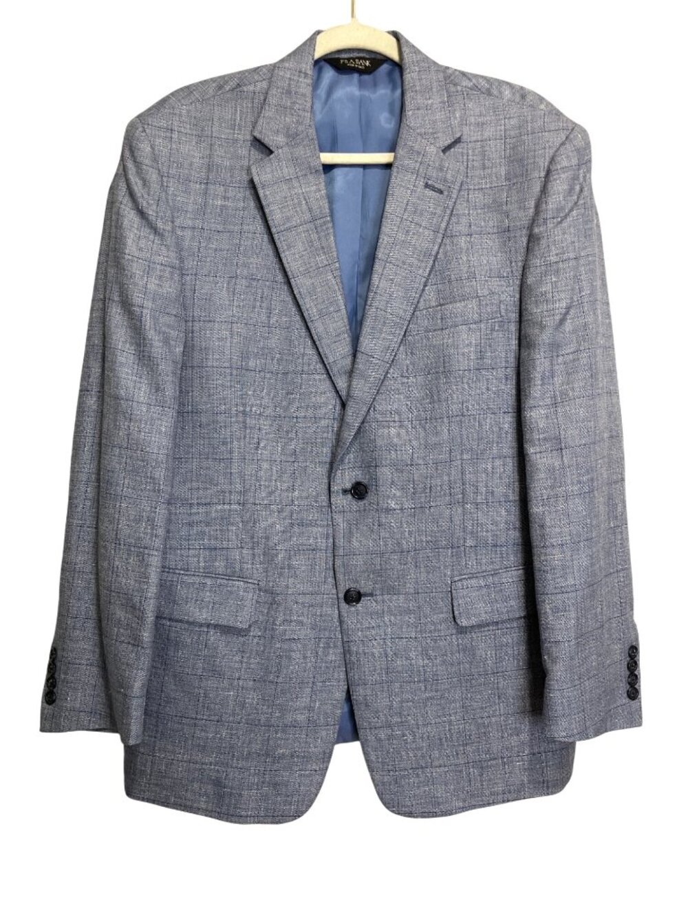 Jos. A. Bank Mens 42R Suit Jacket Tailored Fit Blazer Gray Blue Wool Linen Silk